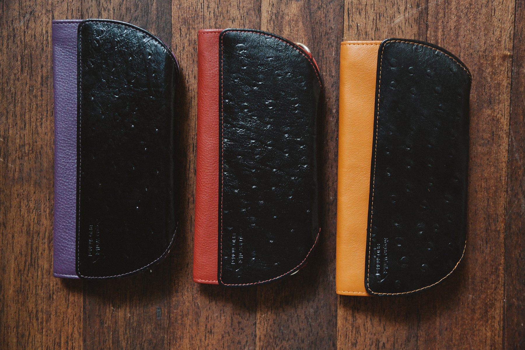 Original colour Ostrich Leather 2 Finger Cigar Case - Orange