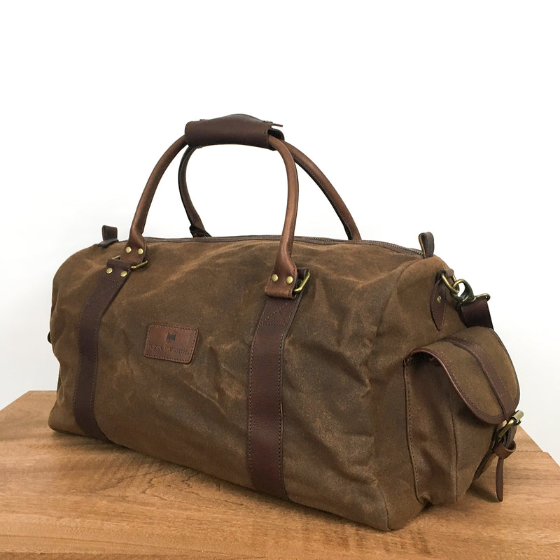 Monogrammed Leather-Trimmed Coated-Canvas Duffle Bag