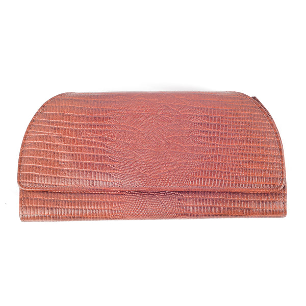 A premium Napa leather RFID Blocking Clutch - Alligator Print by Rogue Industries with a curved flap, featuring a sophisticated alligator print design and integrated RFID-blocking WalletGuard technology.
